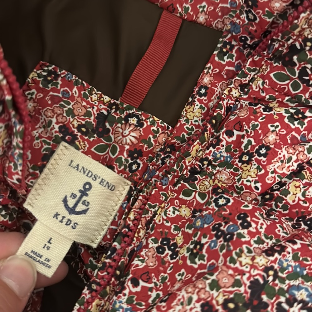 Lands End Kids Girls Floral Full Zip Quilted Vest Pink Brown Size Large 14 - Picture 7 of 8